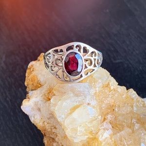 Sterling Silver Genuine Garnet Filigree Ring